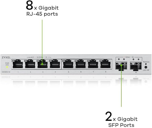 Zyxel 8-Port Network Switch | Web Managed Gigabit Ethernet Splitter | 8X GbE + - Image 2