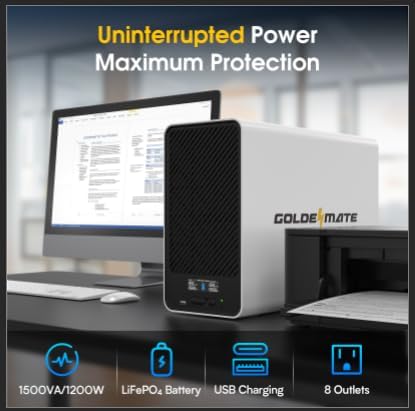 1500VA/1200W Lithium UPS Battery Backup and Surge Protector, Backup Battery - Image 2