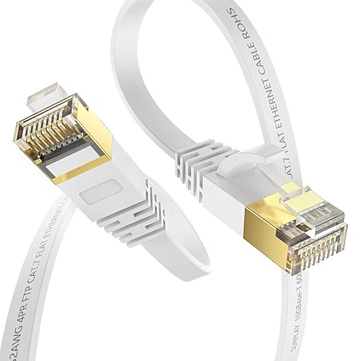 Cat7 10FT-5Pack Ethernet Cable Flat-White-10Gbps High Speed Ultra Slim Double - Image 2