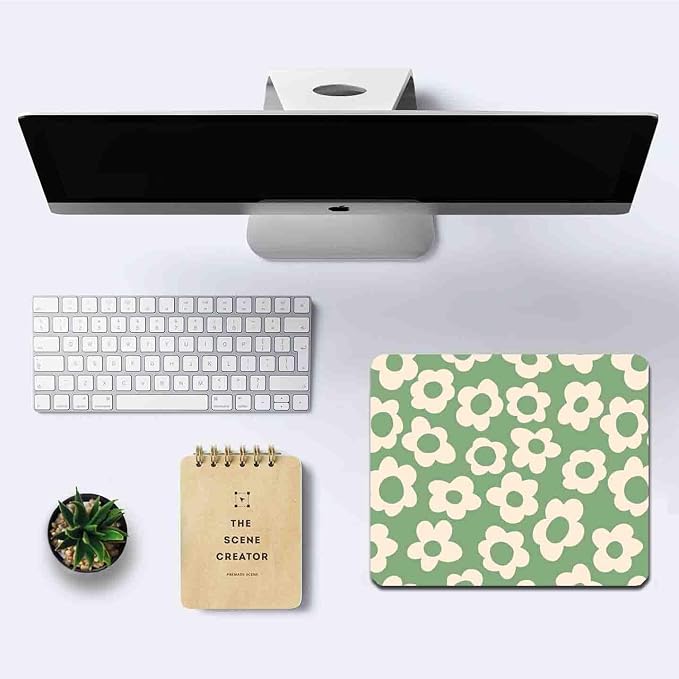IMAYONDIA Square Mouse Pad Cute, Vintage Green Flowers Mouse Pad, Non-Slip - Image 6