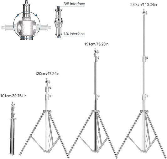 Stainless Steel Light Stand Photography, Spring Cushioned Heavy Duty Tripod - Image 2