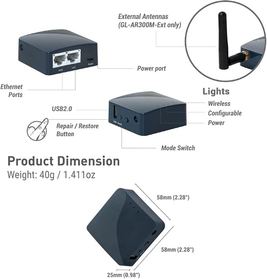 GL.iNet GL-AR300M16-Ext Portable Mini Travel Wireless Pocket Router - Image 2