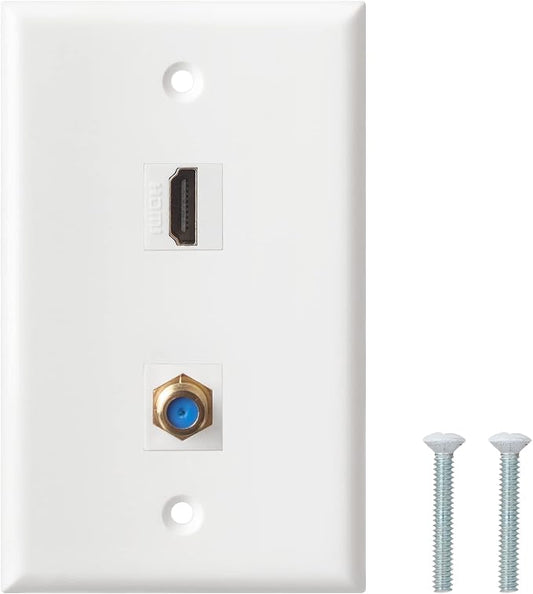 HDMI Wall Plate, 1 Port 4K HDMI Keystone to Female, 1 Port F Type Connector - Image 2