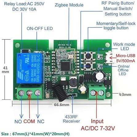 Zigbee 1CH DC 7-32V USB 5V Relay Smart Switch Module, Wireless APP Remote - Image 2