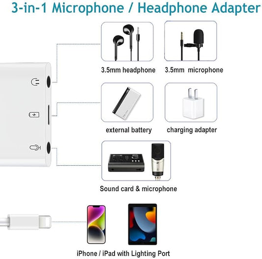 iPhone Microphone Adapter for Live-Streaming Lightening to Microphone & 3.5mm - Image 2