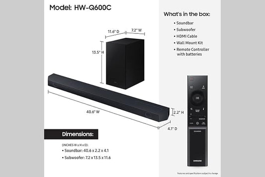 Samsung HW-Q600C 3.1.2ch Soundbar w/Dolby Audio, Q-Symphony, Adaptive Sound - Image 2