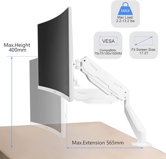 Gas Spring Monitor Arm 32 Inch, Adjustable Single Monitor Desk Mount - Image 2