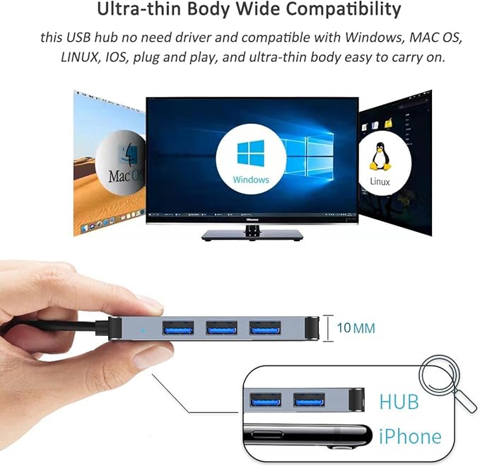 USB Hub 3.0 with 4 Ports, VIENON Aluminum USB C to USB 3.0 Hub USB Splitter - Image 6