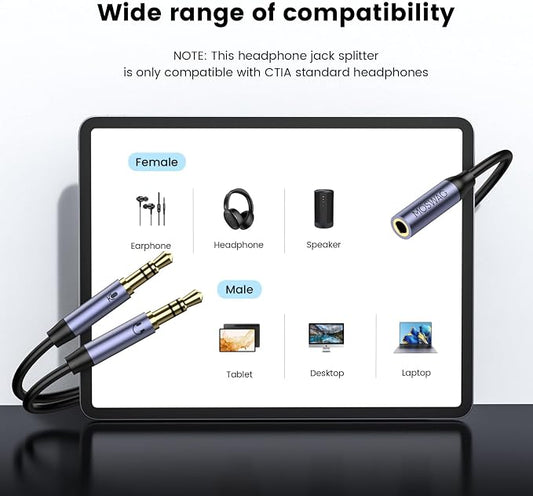 MOSWAG Headphone Splitter for Computer, 3.5mm Female to Dual 3.5mm Male Cable - Image 2