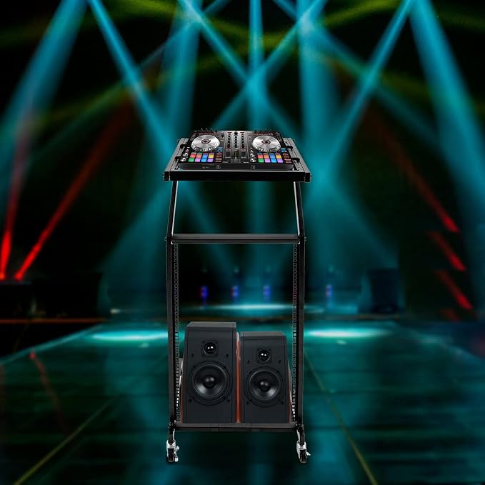 16U Professional DJ Stand Rack Mount DJ Mixer Stand Adjustable Stage Cart - Image 8