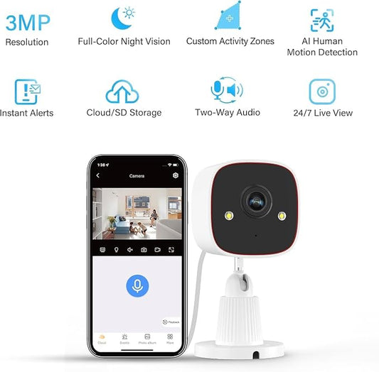 Jennov 2K WiFi Security Camera Indoor/Outdoor, Plug-in Home Surveillance Cam - Image 2