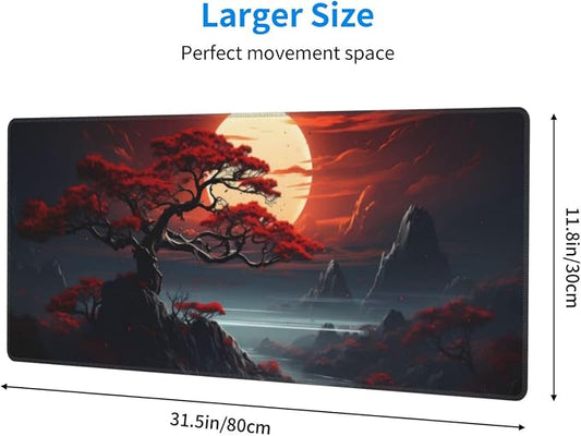 Darkness Red Moon Desk Mat Japanese Mouse Pad, Large Japanese Desk Mat - Image 2