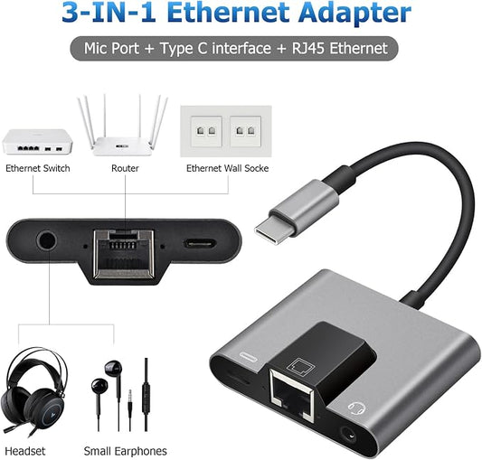 Type C to RJ45 Ethernet Adapter Network Adapter, Support 10/100Mbps Ethernet - Image 2