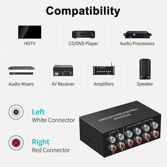 Y.D.F 4-Way Bi-Directional RCA Switch, HiFi AV L/R Sound Channel 2 in 4 Out or - Image 2