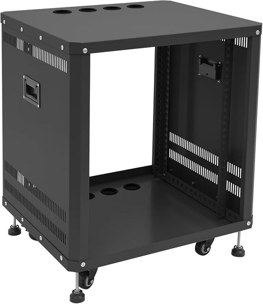 12U Home Audio & Video Stage Stereo Equipment Storage Cabinet Stand On Wheels - Image 2