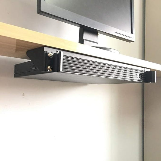 1U Steel Vertical Wall Mount Rack and Horizontal Under Desk PC Mount Bracket - Image 2