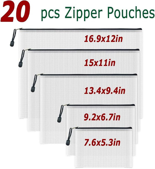 AUSTARK 20 Pcs Zipper File Bags, Plastic Mesh Pouch, Board Game Storage Bag - Image 2