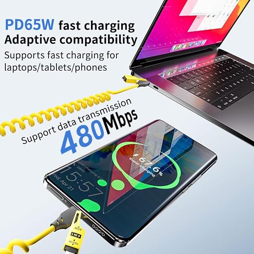 4 in 1 Spring Fast Charging Cable, 65W USB-C PD Multi Fast Charging, 1.2m/4ft - Image 6