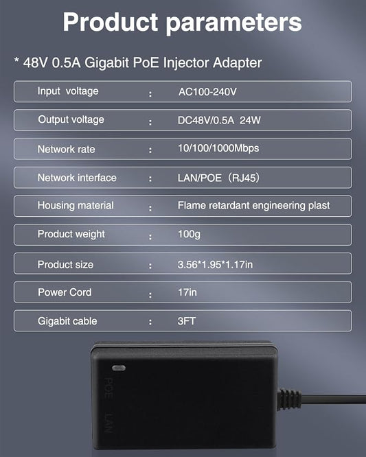Gigabit PoE Injector 48V Power Over Ethernet Supply Adapter 10/100/1000Mbps - Image 2