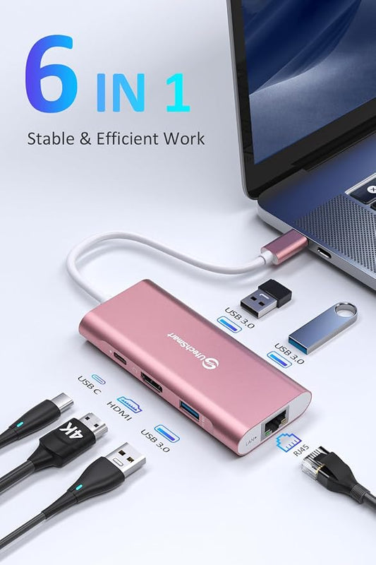 UtechSmart USB C Hub, Ethernet Multiport Adapter 6 in 1 USB C to HDMI Dock - Image 2