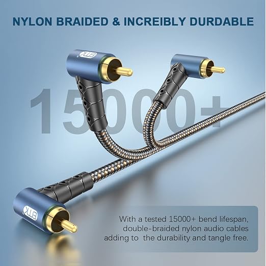 EMK RCA Subwoofer Cable 90 Degree RCA to RCA Audio Cable 24K Gold-Plated Nylon - Image 7