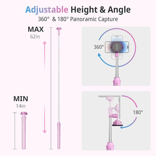 UBeesize Pink 62'' Magnetic Selfie Stick & Phone Tripod - Image 2