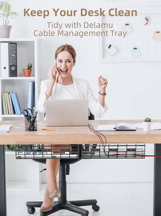 2 Pack DELAMU Under Desk Cable Management Tray, Large Metal Cord Organizer - Image 2
