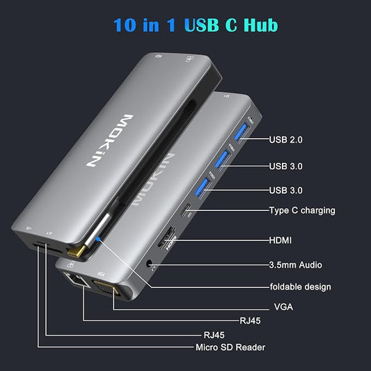 USB C Hub Multiport Adapter - 10 in 1 Portable Dongle - Image 2