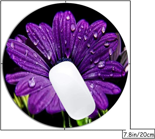 Purple Flower Mouse Pad Round Non-Slip Rubber Mousepad Laptop Office Computer - Image 2