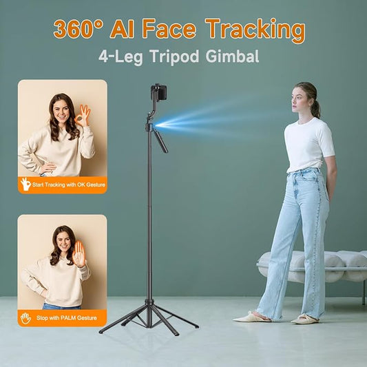 AI Face Tracking Tripod with Remote 360° Auto Rotation Selfie Stick Tripod - Image 2