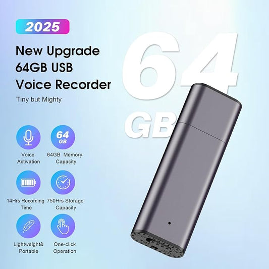 64GB Voice Recorder Digital Voice Activated Recorder USB Recording Device - Image 2