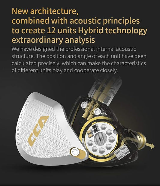 CCA C12 in Ear Monitor Headphones 5BA 1DD Hybrid HiFi IEM Earphones Noise - Image 2