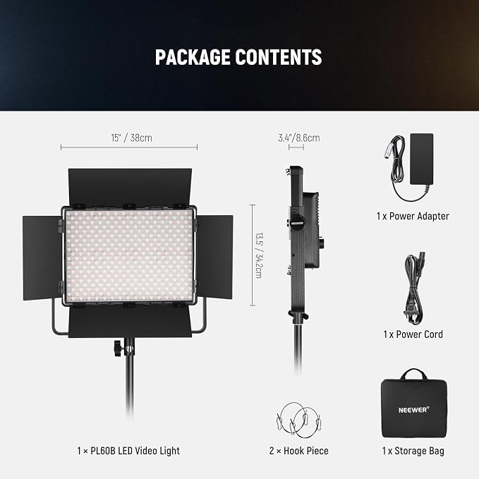 NEEWER Bi Color LED Panel Video Light APP/2.4G/DMX Control, 60W 26600Lux/0.5m - Image 9
