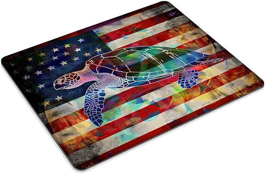 Square Mouse Pad Colorful Sea Turtle and National Flag-1, Gaming Mouse Pads - Image 2