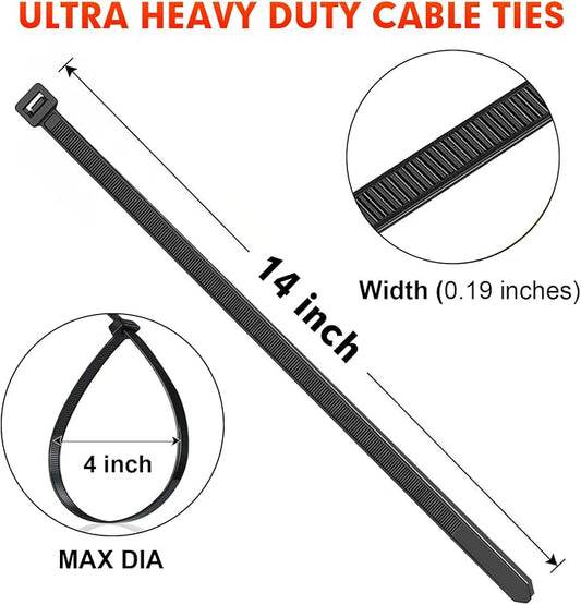 Zip Ties, RAZCC 1200pcs Black Cable Zip Ties 14 Inch, Heavy Duty Plastic Wire - Image 2