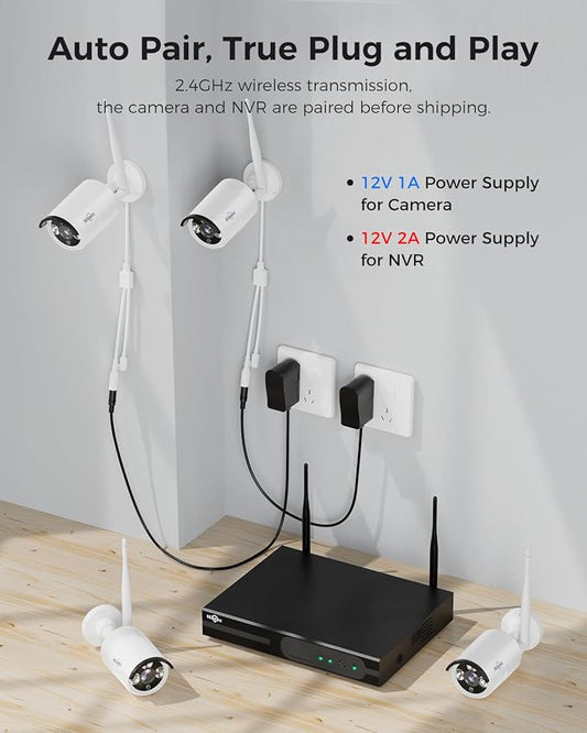 Hiseeu Wireless Pro WiFi Security Camera System, 16CH 4K NVR Kit, Plug-in - Image 2