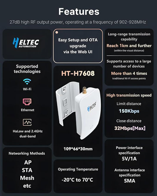 WiFi HaLow Gateway and Wireless Bridge Set, Sub-1GHz 27dBm High Power 1~2km - Image 2