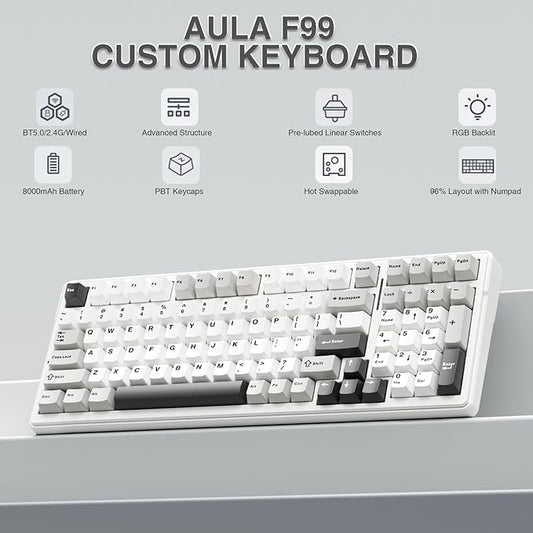 AULA F99 Wireless Mechanical Keyboard, Tri-Mode BT5.0/2.4GHz/USB-C Hot - Image 2