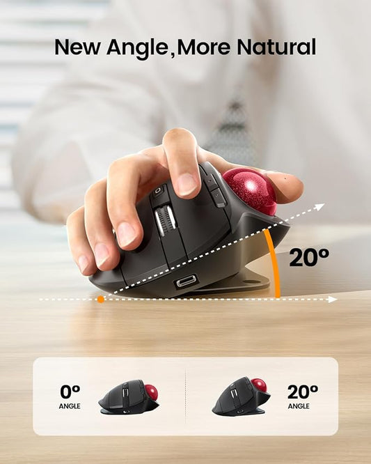 ProtoArc Wireless Trackball Mouse, EM01 NL Ergonomic Bluetooth Rollerball Thumb - Image 2