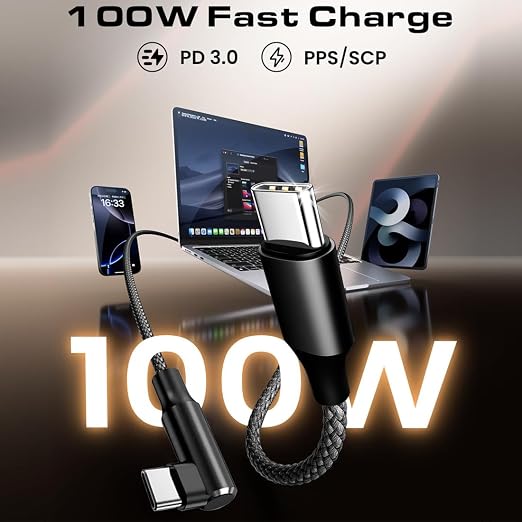 100W 2 Pack 3+6FT Type C to Type C Fast Charging Cable USBC to USBC Cord 90 - Image 2