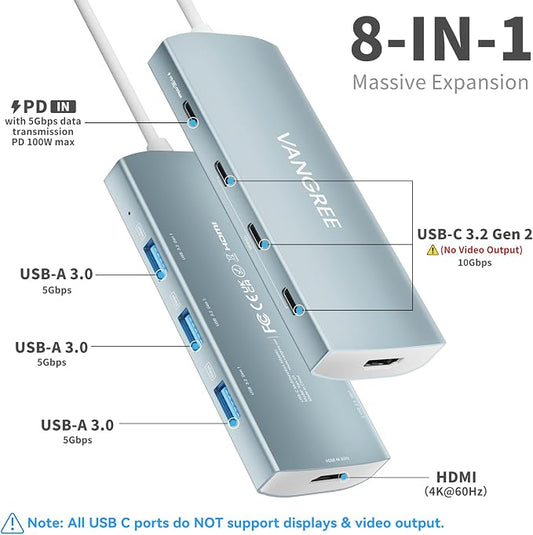 USB C to USB C Hub 10Gbps, 3 USB 3.2 Gen 2 Ports, 4K@60Hz HDMI, 100W PD - Image 2