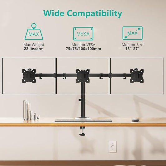 WALI Triple Monitor Mount, Heavy Duty Triple Monitors Stand - Image 2