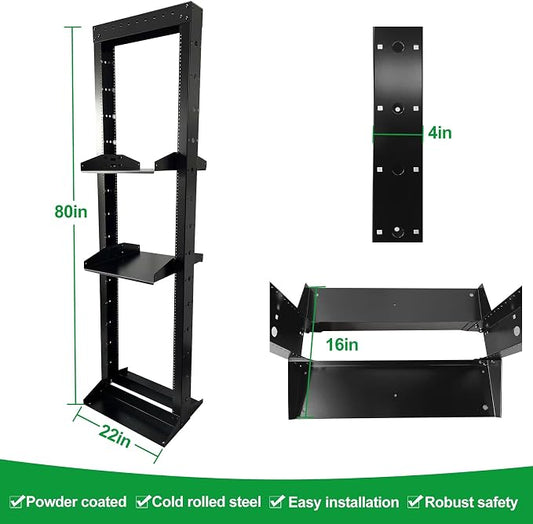 2 Post 42U Open Frame Server Rack 2-Post Server Rack Network Rack, No Tray - Image 2