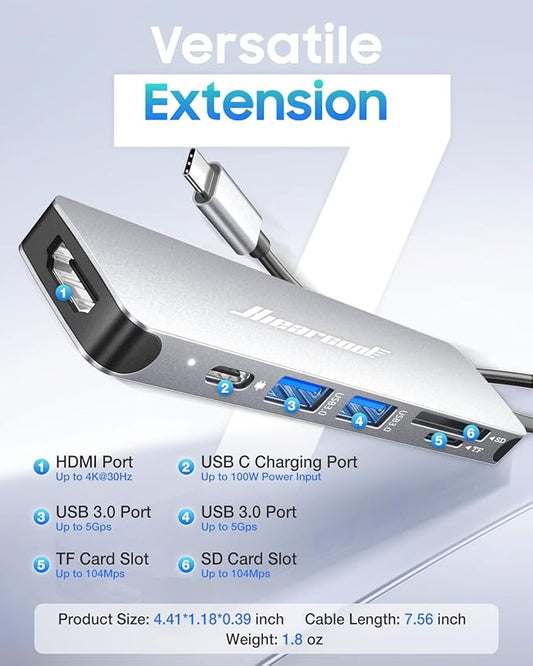 Hiearcool USB C Hub Multi-Port Adapter, 7-in-1 USB-C Dongle - Image 2