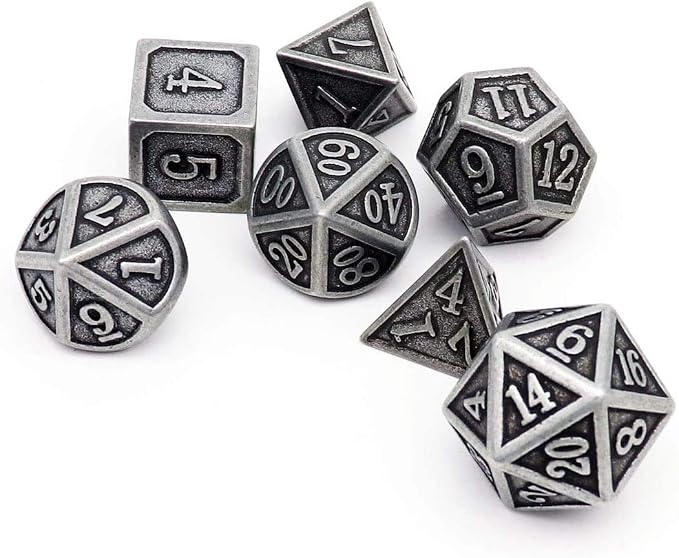 Haxtec Antique Iron Metal DND Dice Set Silver D&D Polyhedral Dice W/PU Leather - Image 7