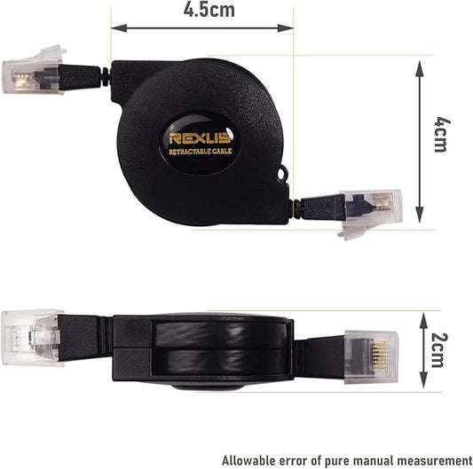 REXUS 2-Pack Retractable Cat 6 Flat Ethernet Network Cable 3.3 FT, 10 Gigabit - Image 2