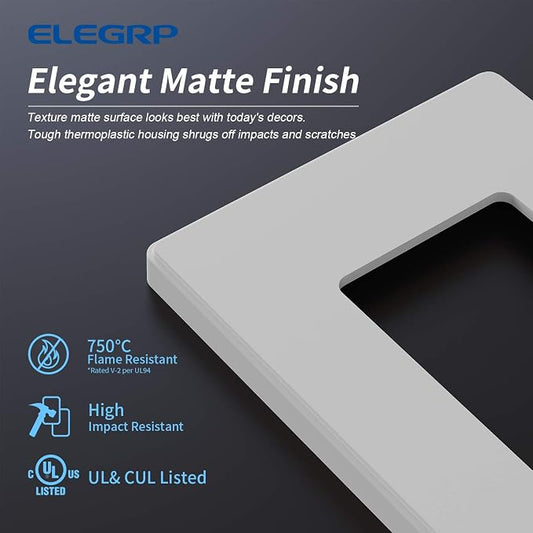 ELEGRP Matte White 1-Gang Screwless Decorative Wall Plates, Standard Size - Image 2