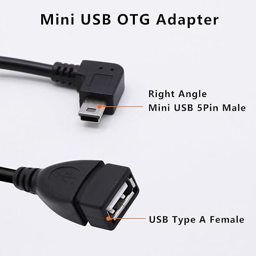 90 Degree Mini USB to USB A OTG Adapter Cable 5.5in Right Angle Mini USB 5-Pin - Image 2