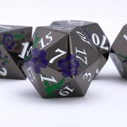 Black Metal Dice Set D&D, RPG Polyhedral Metal Dice - Image 2