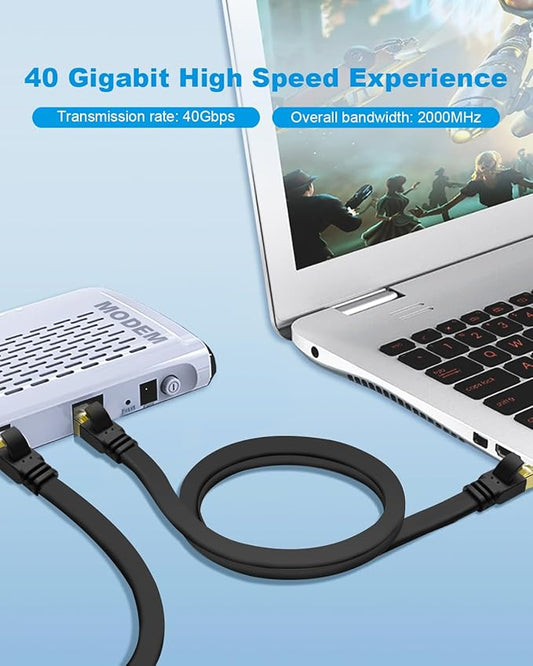 Yauhody CAT 8 Ethernet Cable, Flat Patch Cord, High Speed 40Gbps 2000MHz 26AWG - Image 2